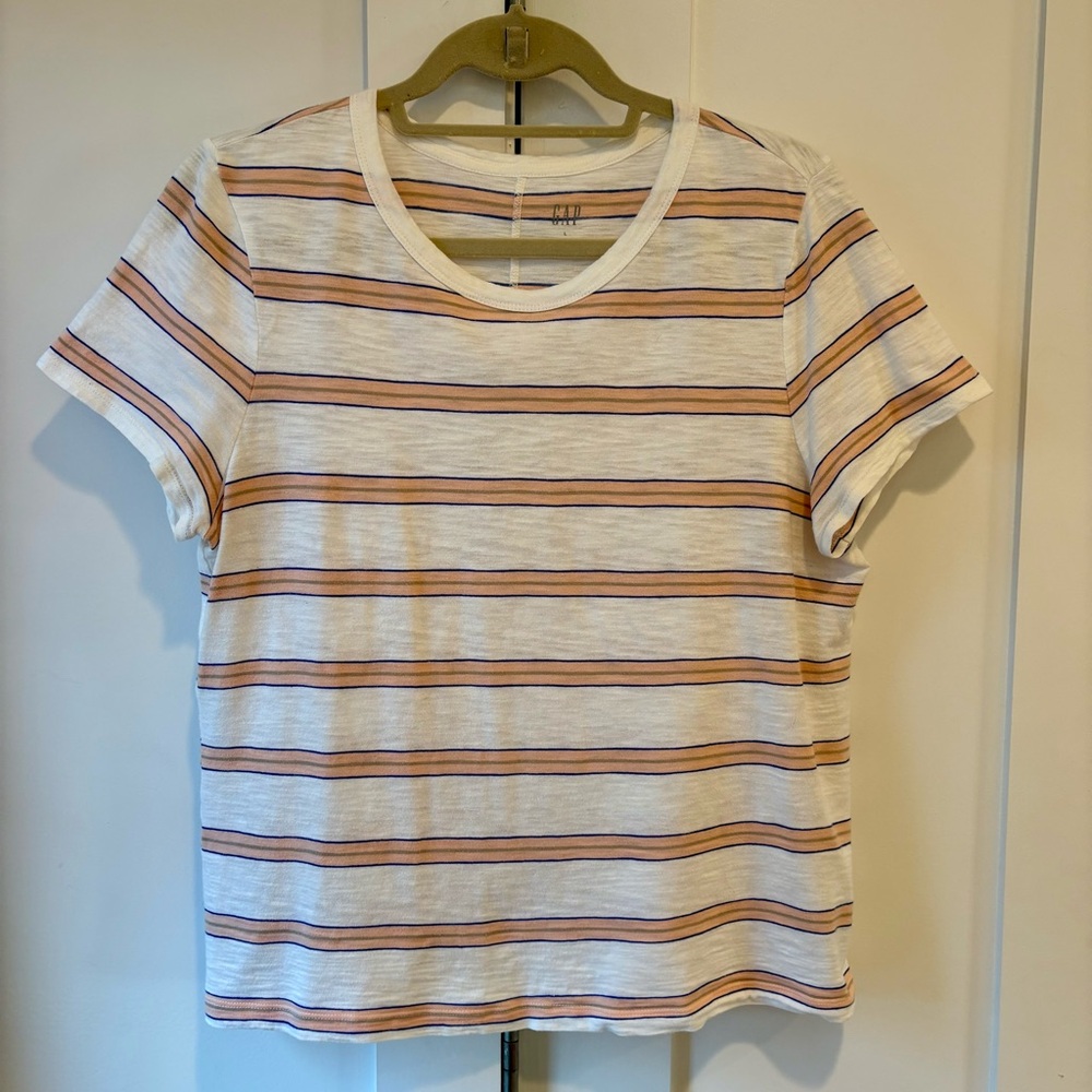 Gap Factory ForeverSoft Crewneck T-Shirt white peach stripe - Large